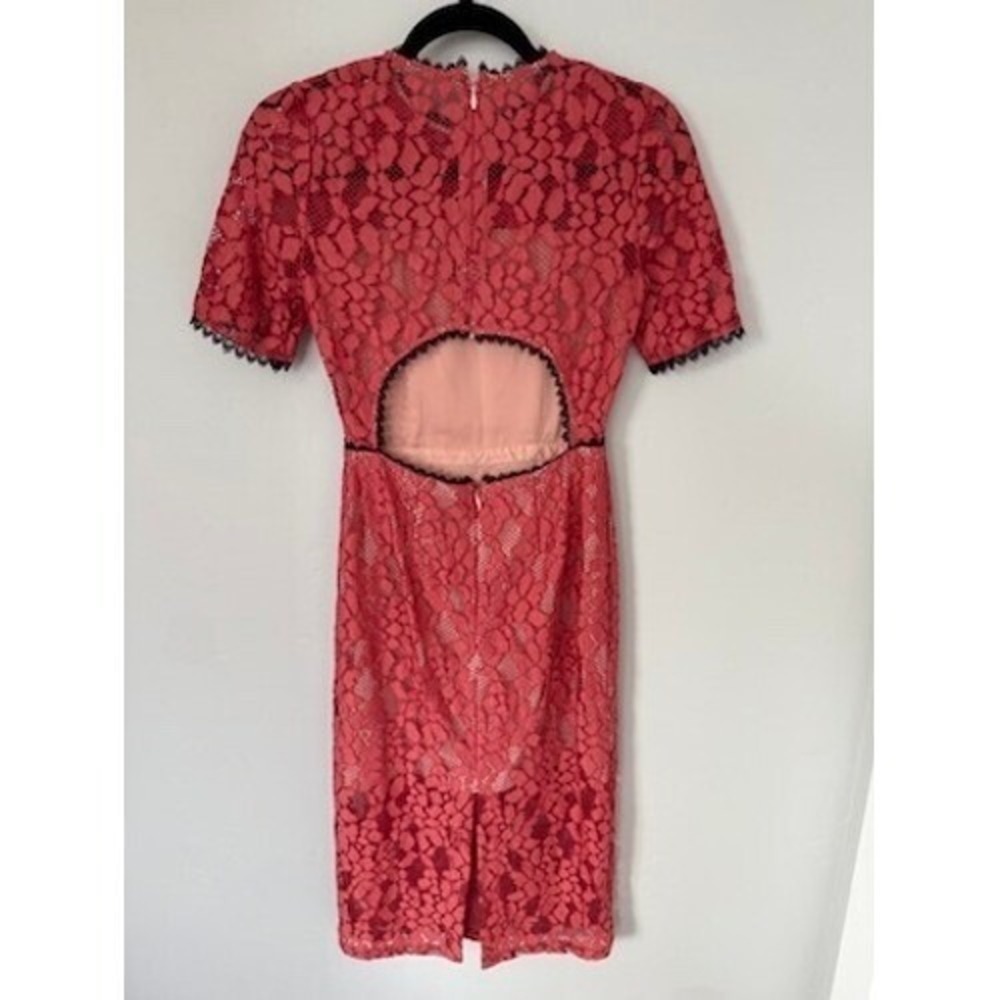 Alexis Lace Dress Open Back Short Sleeve Pink XS Coral Cocktail Wedding $450 - Picture 3 of 10
